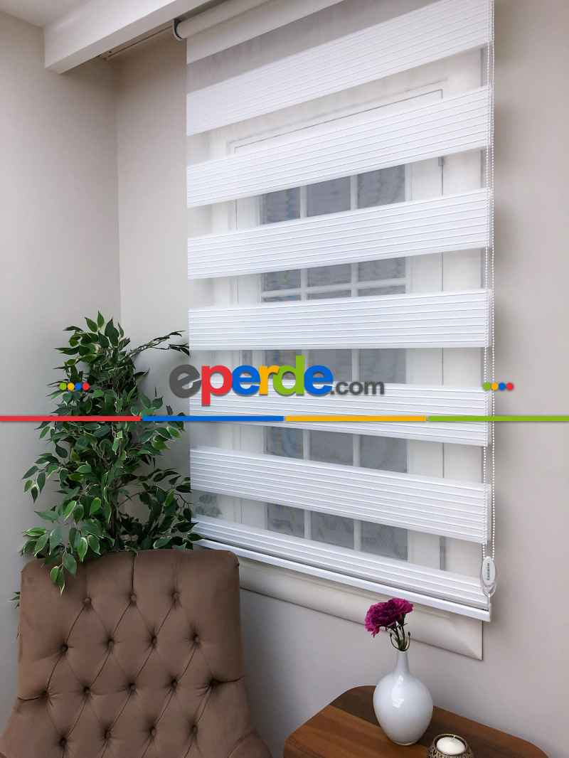 Yüksek Kalite Plise Zebra Perde - Beyaz Renk- Beyaz