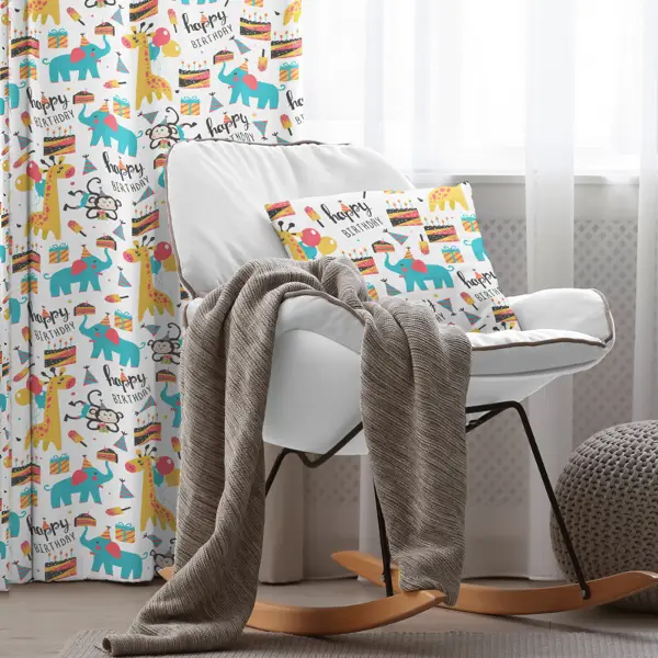 Çocuk Odası - Zürafa Desenli Fon Perde Evim869 Kumaşı Kalındır Duck Bezi Değildir- Mavi-beyaz