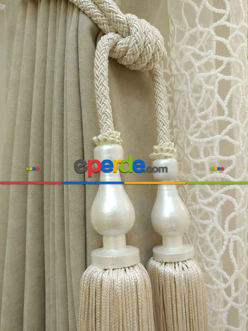 Açık Bej Düz Fon Perde Dökümlü Birinci Kalite 300 Cm Geniş En Daha Hesaplı- Bej