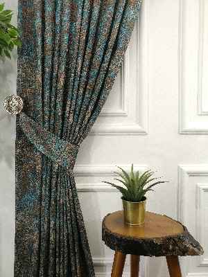 Jakar Desenli Fon Perde- Turkuaz Kahve