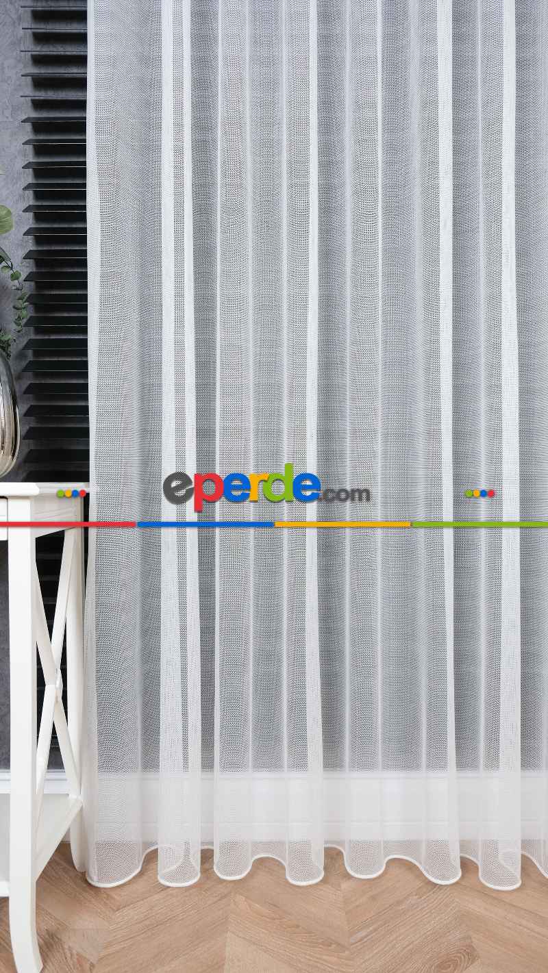 Ekru Düz Tül Perde, Ağır Gramajlı Premium Seri, Eteği Kurşunlu