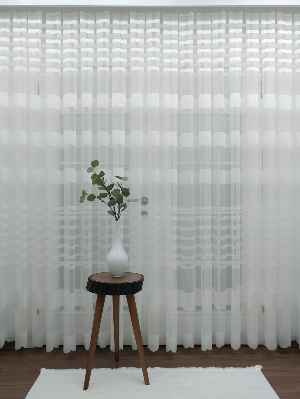 Salon Tül - Dantel Örme Ekru Düz Model Bantlı Tül Perde 2021 Ikon- Krem Açık