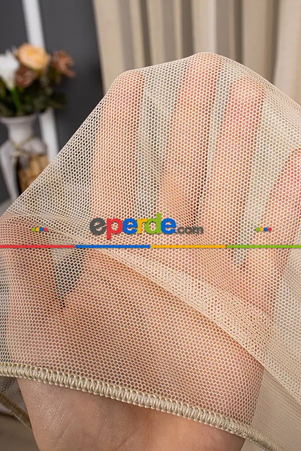 Bej Grek Tül Perde, 1. Kalite, Ütü İstemez - Kurşunlu Tül