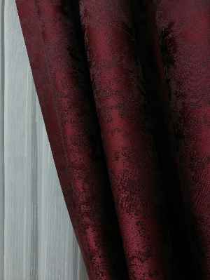 Koyu Bordo Renk Jakar Desenli Fon Perde- Bordo