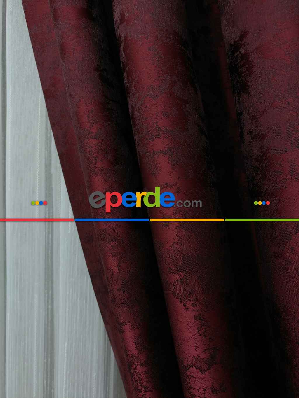 Koyu Bordo Renk Jakar Desenli Fon Perde- Bordo