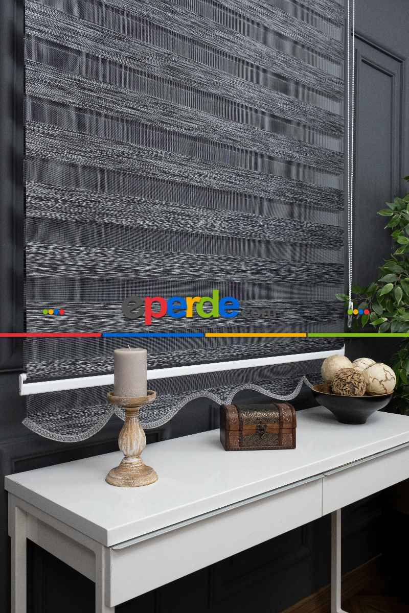 Koyu Gri Antirasit Bambu Zebra Perde 100x200