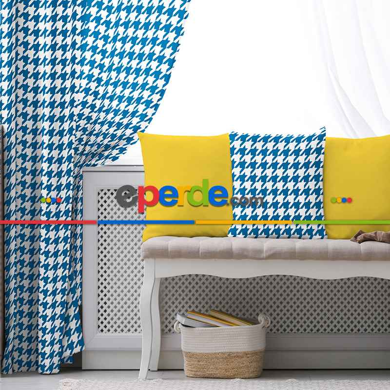 Mavi Fon Perde Evim1621-1 Kumaşı Kalındır Duck Bezi Değildir