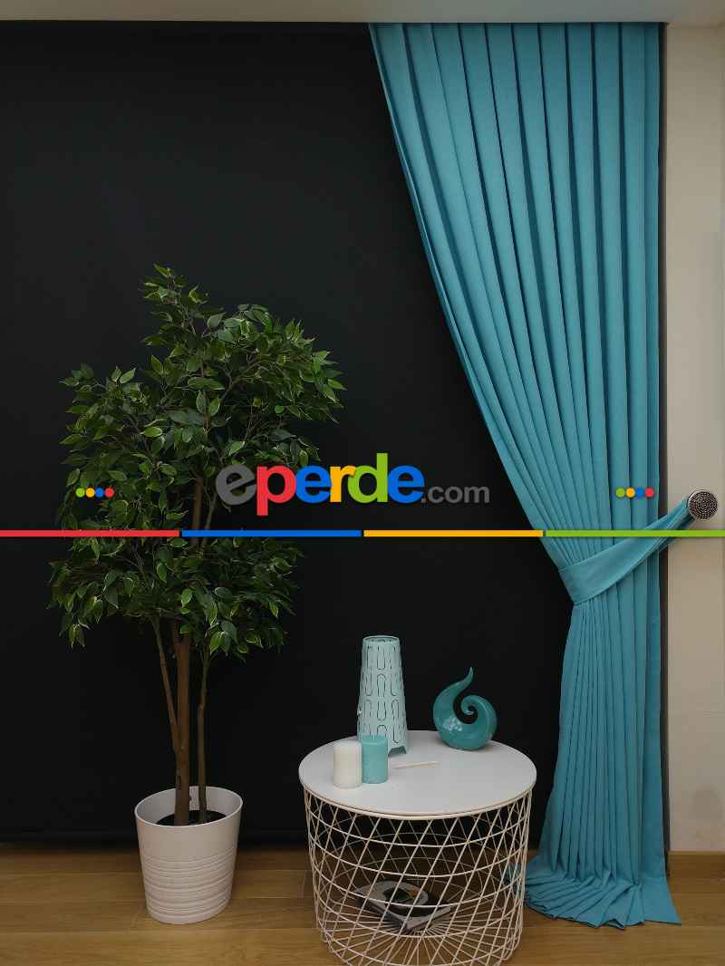 Düz Renk Dökümlü Fon Perde (150)- Turkuaz