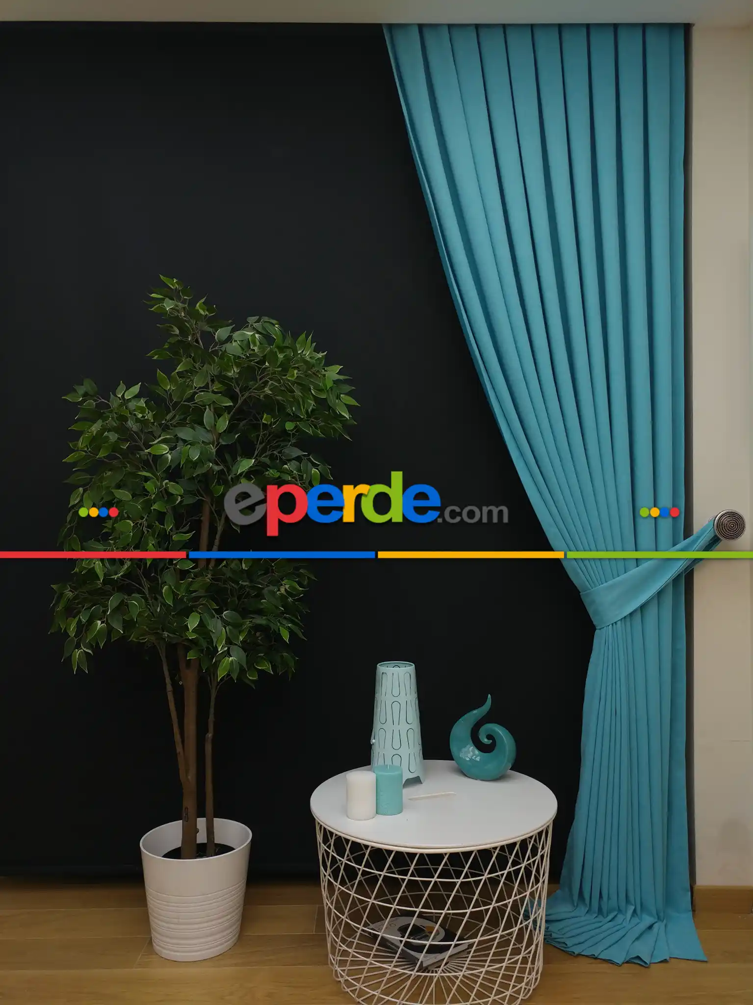 Düz Renk Dökümlü Fon Perde (150)- Turkuaz