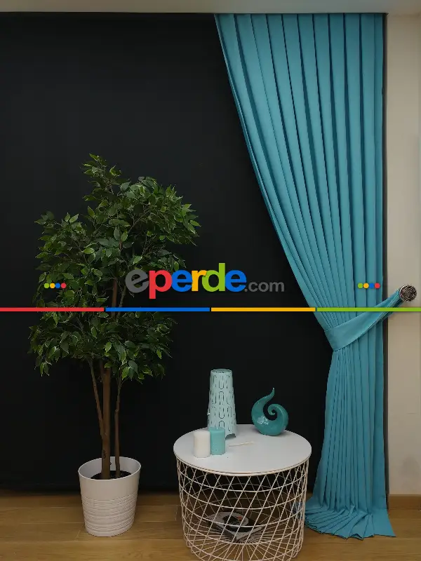 Düz Renk Dökümlü Fon Perde (150)- Turkuaz