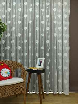 Çocuk Odası Tül Perde - Balon Desenli Örme Tül Perde- Ekru