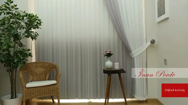 Degrade Renk Geçişli Fransız Danteli Düz Tül Perde ( Fon Satın Alarak Kombin Yapılabilir )- Gri Açık-Ekru
