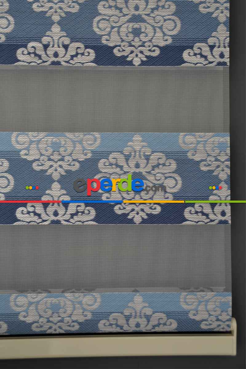 Halim Perdesan Ft-984 Mavi Renk Etekli Veya Eteksiz Zebra Stor Perde