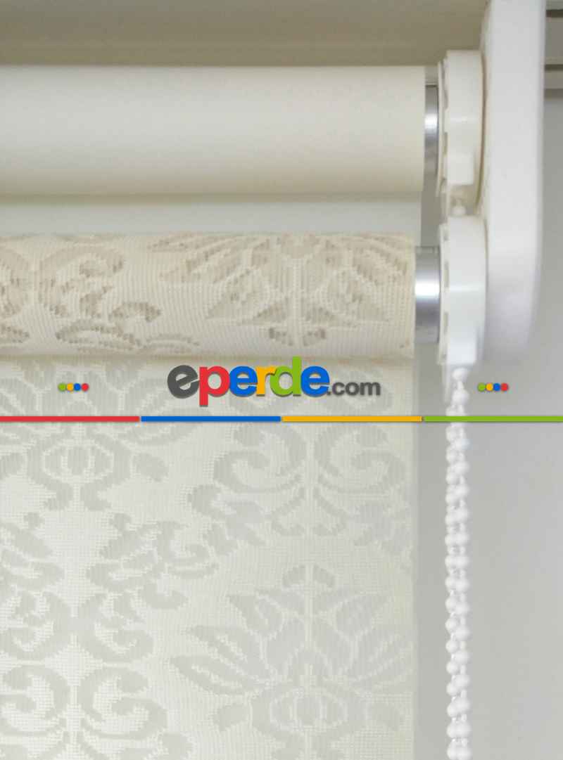 Jakar Örme Tül-alvina 805 Krem Çiftli Sistem Dantel Desenli Perde- Krem