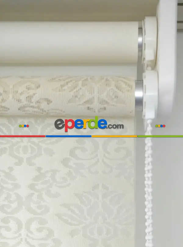 Jakar Örme Tül-alvina 805 Krem Çiftli Sistem Dantel Desenli Perde- Krem