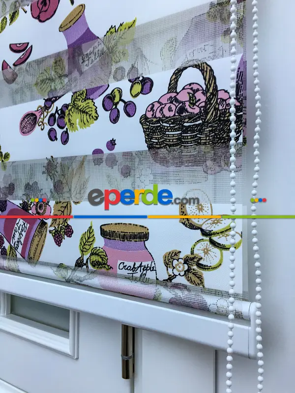 Zebra Perde- Kavanoz Baskılı Zebra Perde- Pembe-mor