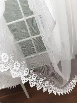 Etek Ucu Desenli Özel Örme Dokulu Kruvaze Tül Perde 100% Orjinal Ürün- Ekru