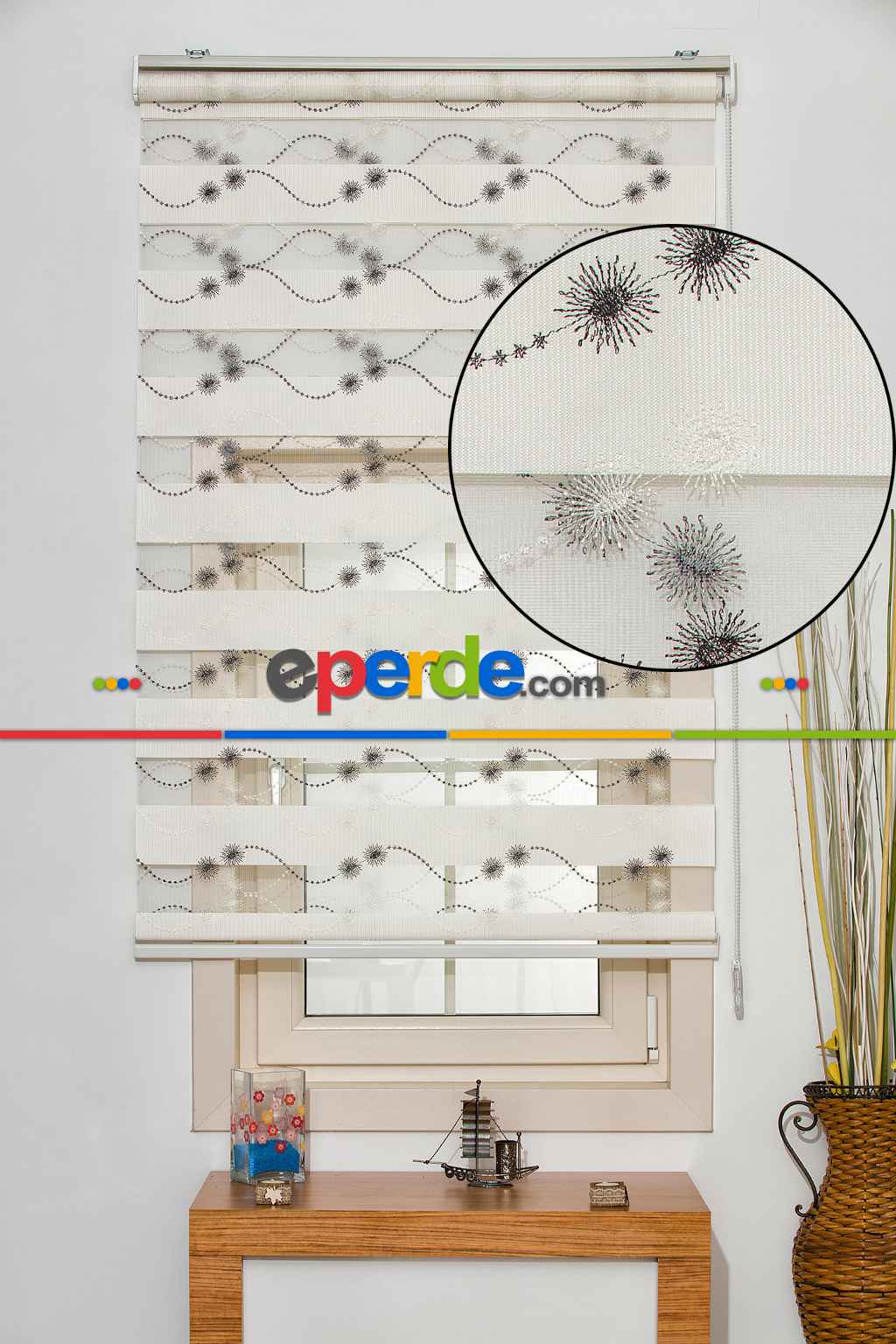 #üreticifirma %40 İndirimli!!! Nakış İşlemeli Siyah Ekru Zebra Perde- Siyah-krem-krem Açık