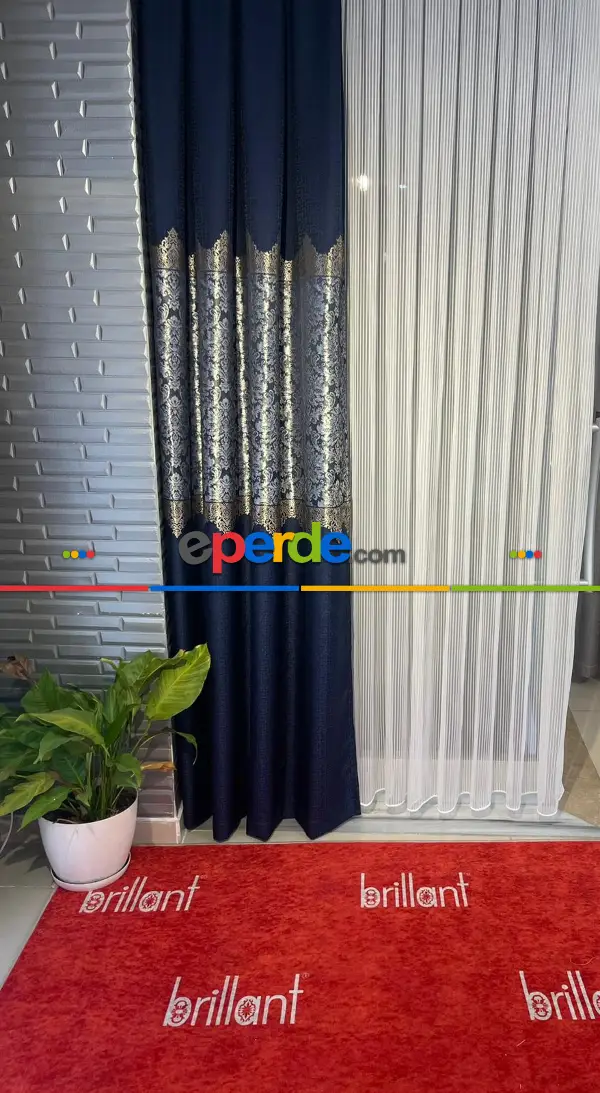 Salon - Brillant Düz Ağır Gramaj Ütü İstemez Yeni Trend Lüxs Çizgili Tül Perde