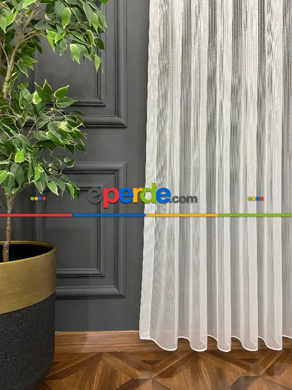 Salon - 2021armürlü Kendinden Çizgili Salon Tülü