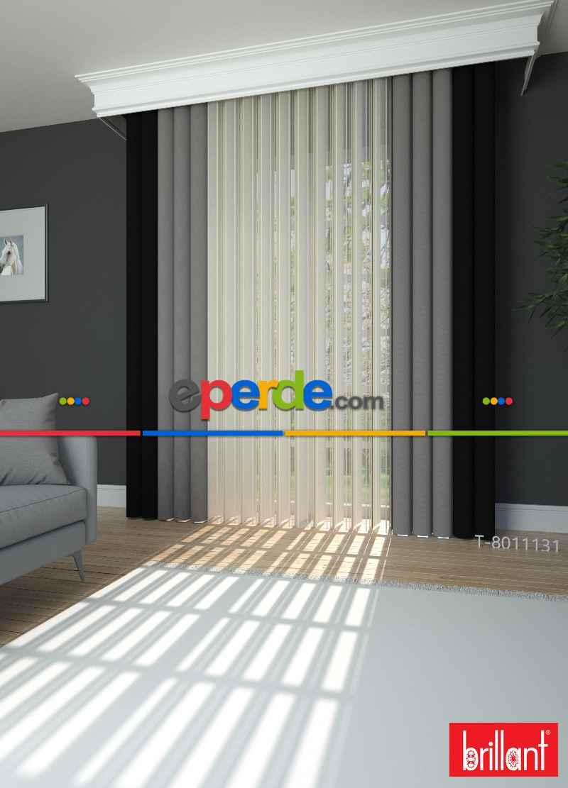 Brillant Akıllı Tül Siyah-sütlü Kahve Perde Tül Dikey Zebra Perde Düz 1. Kal