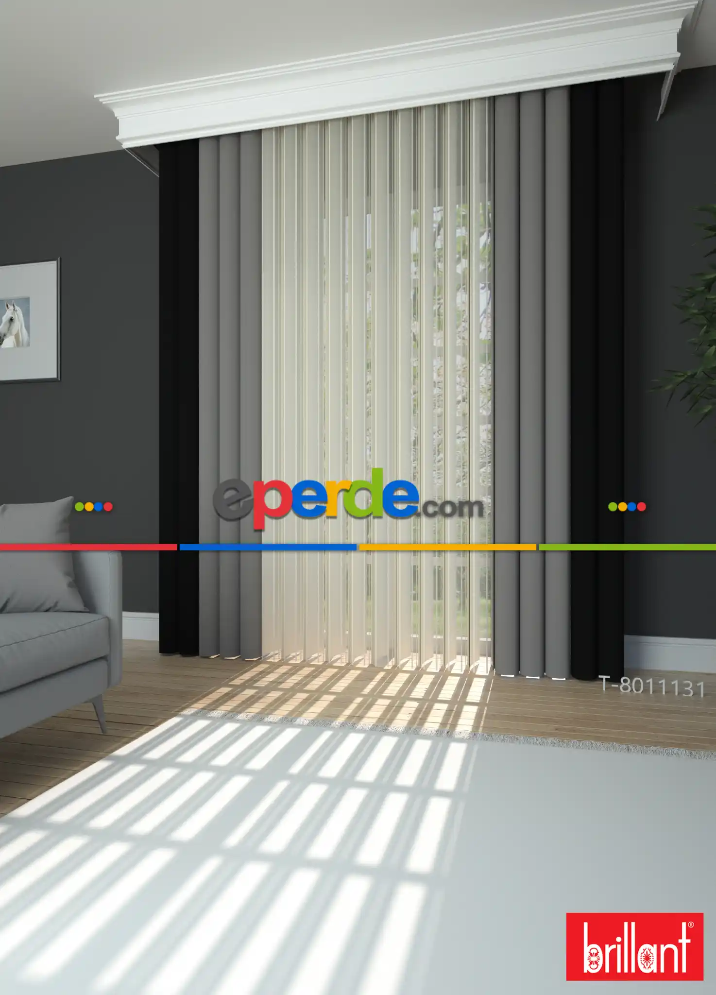 Brillant Akıllı Tül Siyah-sütlü Kahve Perde Tül Dikey Zebra Perde Düz 1. Kal