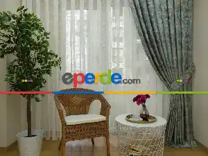 Salon Gri Yeşil Desenli Jakar Fon Perde (180)- Antrasit