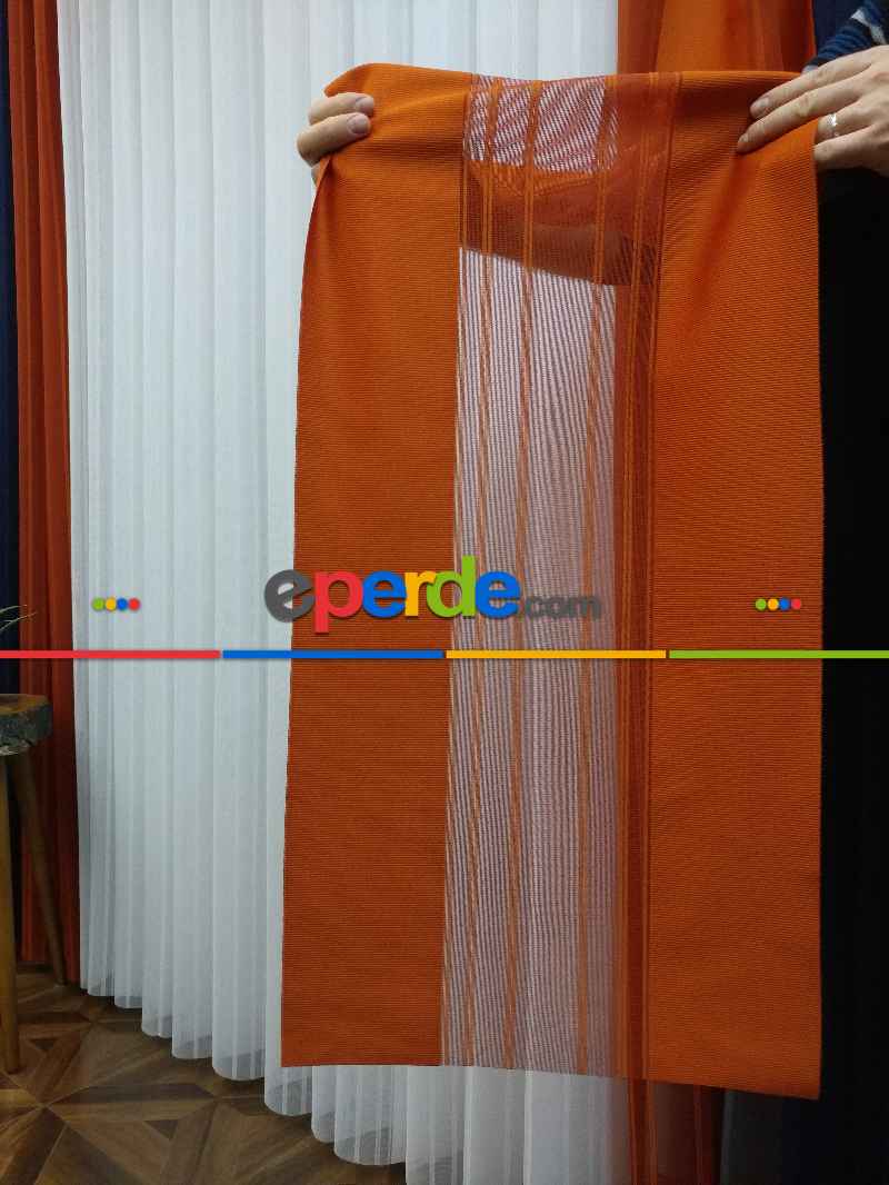 Lens Akıllı Dikey Tül Perde 114- Lacivert-beyaz-kiremit Rengi