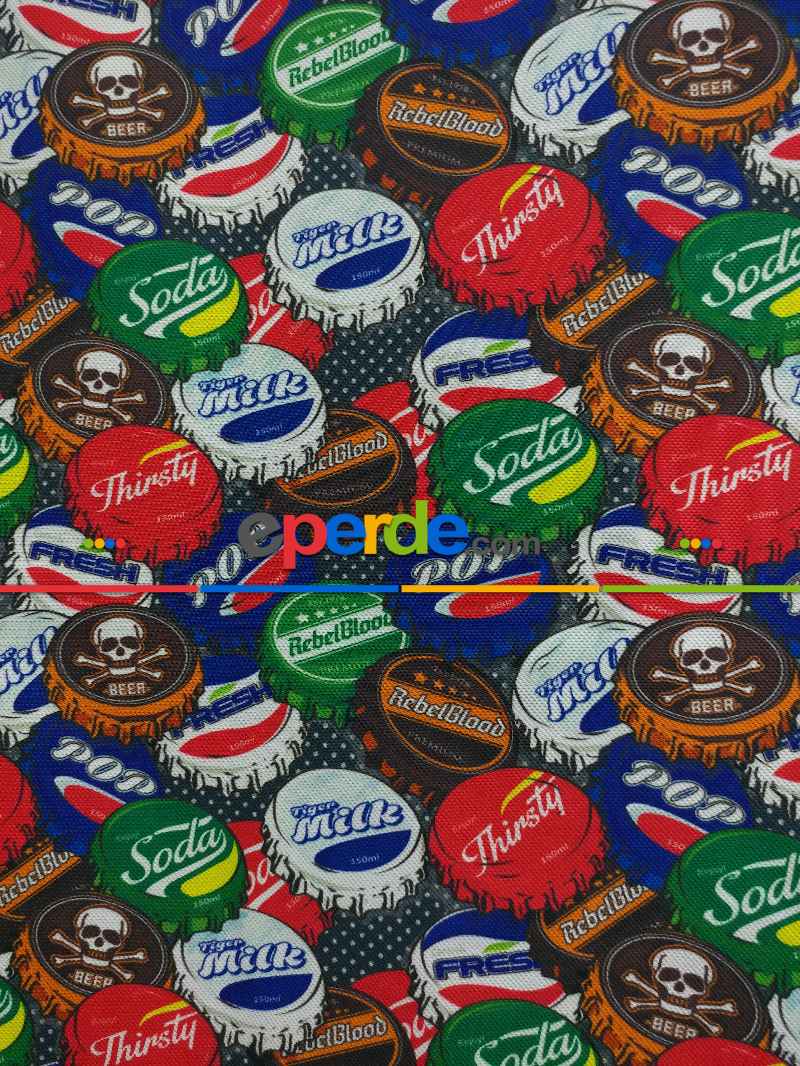 Pop-art Desenli Fon Perde Evm435 -p - Kumaşı Kalındır Duck Bezi Değildir.- Mavi-Kahve-Çok Renkli