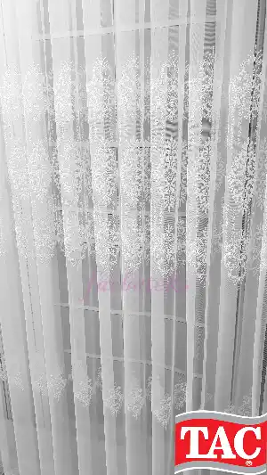 Taç Damask Sıra İşlemeli Ara Desenli Nakış İşlemeli Desen Tasarım Salon Tül Perdesi