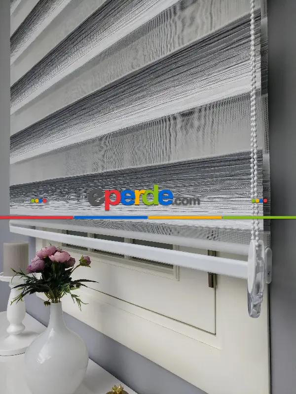 Renk Geçişli Pliseli Zebra Gri-beyaz Yeni Sezon Perle Home