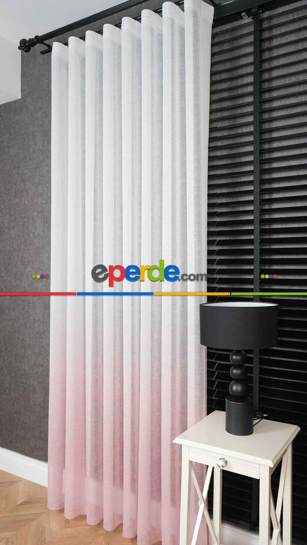 Keten Ekru Pembe Degrade Geçişli Tül Perde, Ağır Gramajlı Premium Seri, Eteği Kurşunlu