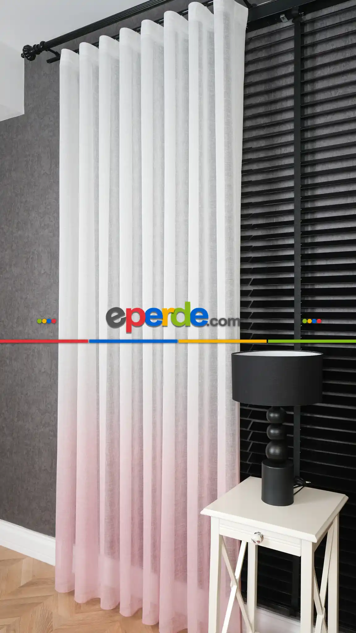 Keten Ekru Pembe Degrade Geçişli Tül Perde, Ağır Gramajlı Premium Seri, Eteği Kurşunlu