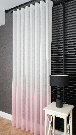 Keten Ekru Yeşil Degrade Geçişli Tül Perde, Ağır Gramajlı Premium Seri, Eteği Kurşunlu Pembe - Ekru