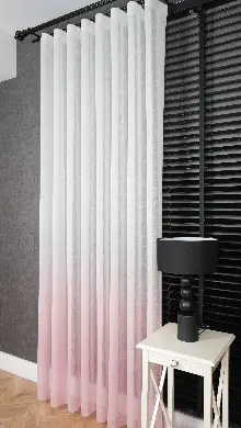 Keten Ekru Pembe Degrade Geçişli Tül Perde, Ağır Gramajlı Premium Seri, Eteği Kurşunlu