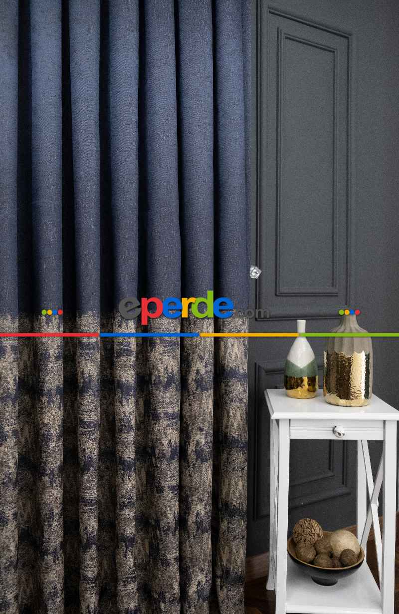 Lacivert Pano Fon Gramajlı Dökümlü Jakar Fon Perde (180)- Lacivert