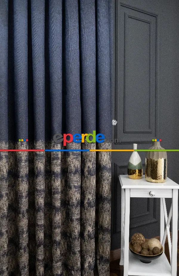 Yatak Odası - Lacivert Pano Fon Gramajlı Dökümlü Jakar Fon Perde (180)- Lacivert