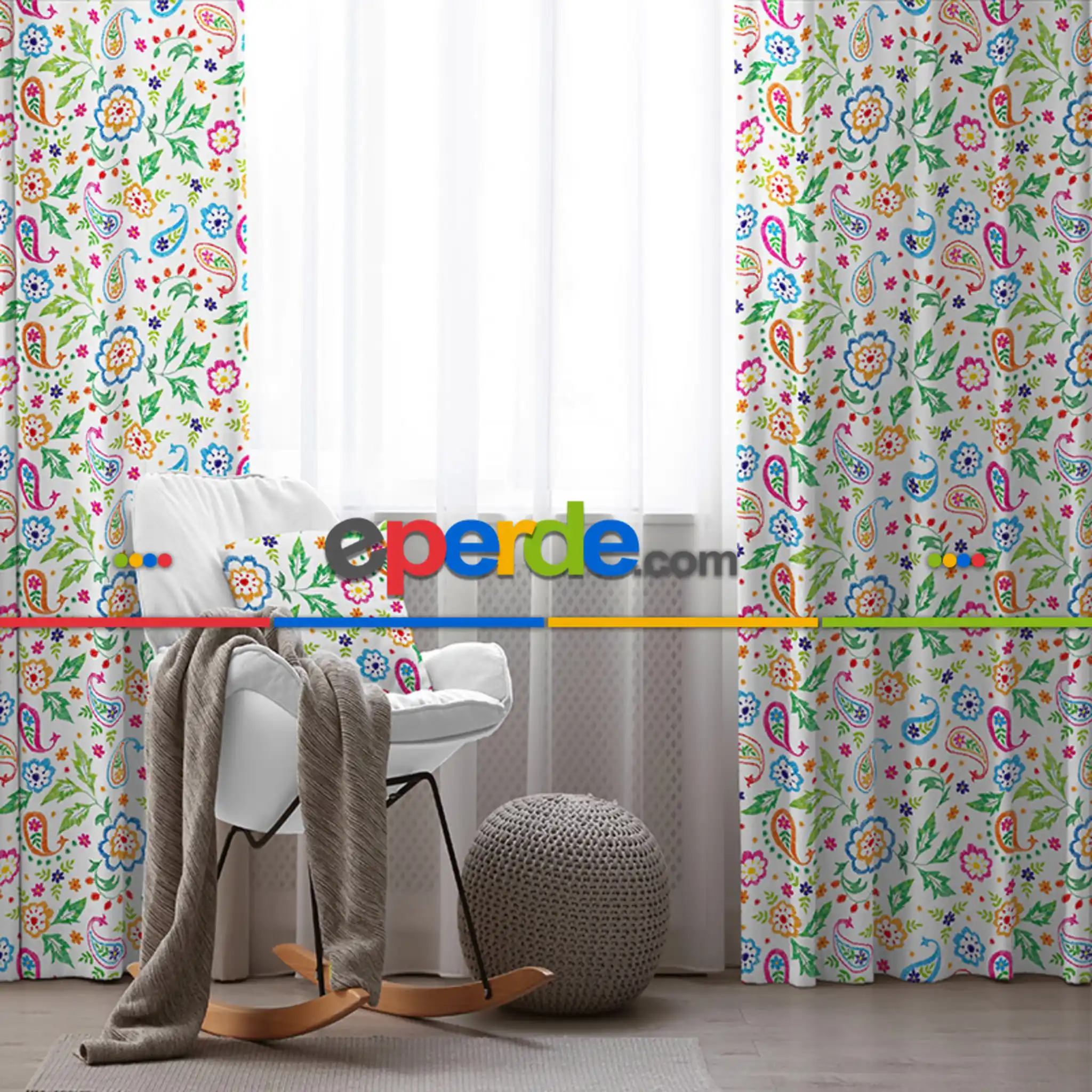 Etnik Desenli Fon Perde Evim801 Kumaşı Kalındır Duck Bezi Değildir- Mavi-beyaz