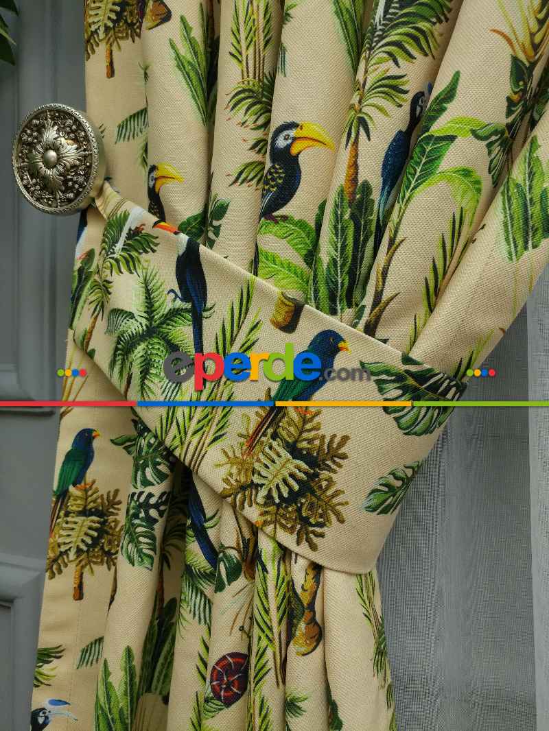 Mutfak Perdesi Kanat Fon Perde Desenli- Mavi