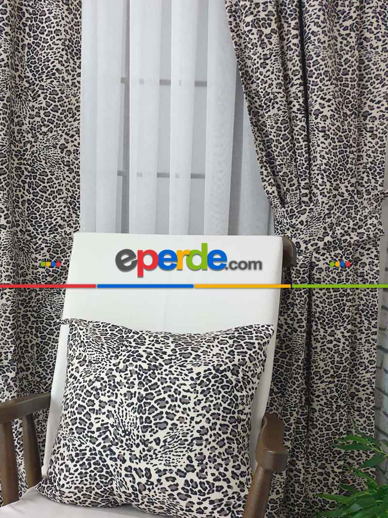 Leopar Desenli Baskılı Fon Perde - Kampanyalı Kaliteli Ürün-  Çok Renkli 3