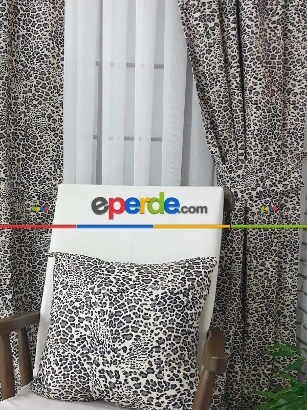Leopar Desenli Baskılı Fon Perde - Kampanyalı Kaliteli Ürün-  Çok Renkli 3