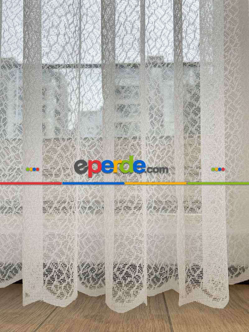 Salon - Desenli Fransız Dantel Örme Tül Perde, Desenli Ütü İstemeyen Tül