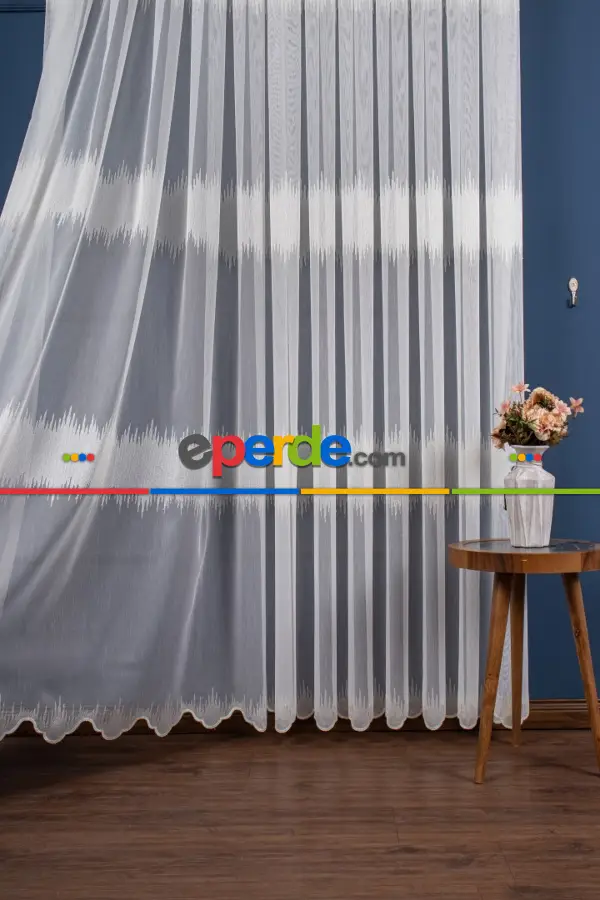 Zik Zak Nakış İşlemeli Tül Perde