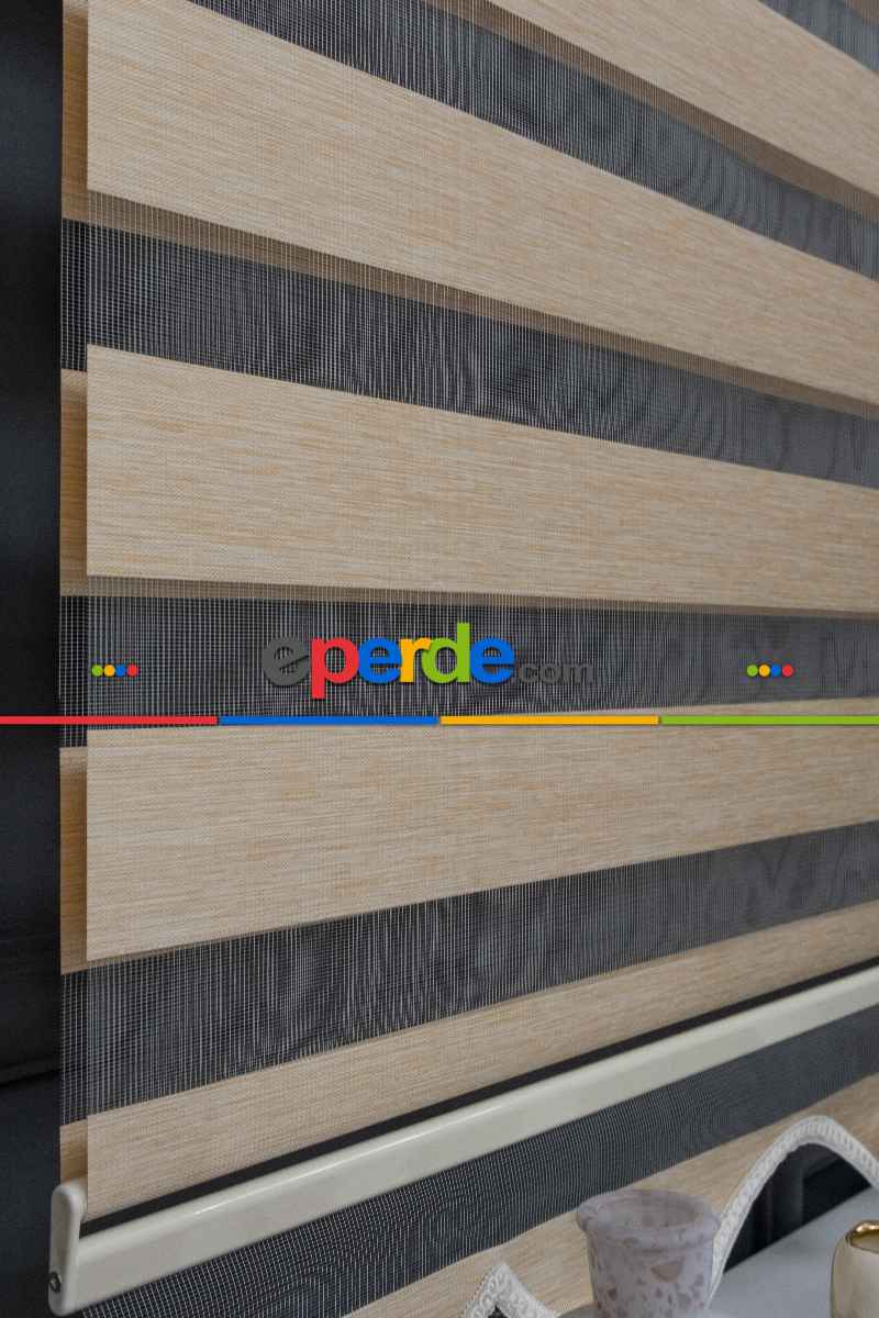 110x200 Hazır Koyu Krem Bambu Zebra Perde