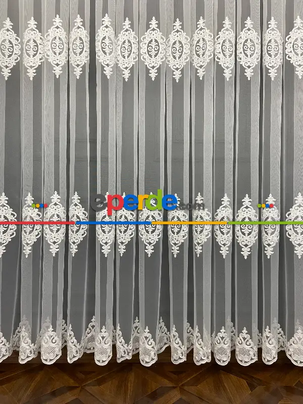 Pırıltı Zemin Nakışlı Tül- Ütü İstemez