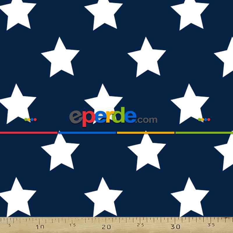 Yıldız Desenli Fon Perde Evm408-8 Kumaşı Kalındır Duck Bezi Değildir- Lacivert-Beyaz