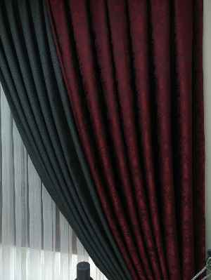 Gri Bordo Renk Kombinli Desenli Fon Perde- Gri-füme-antrasit-bordo