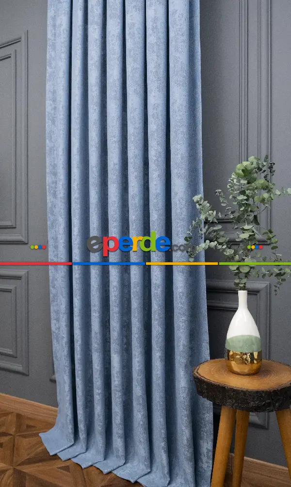 Brillant Jakar Fon İndigo Mavi Renk Düz Fon Perde -indigo Mavi