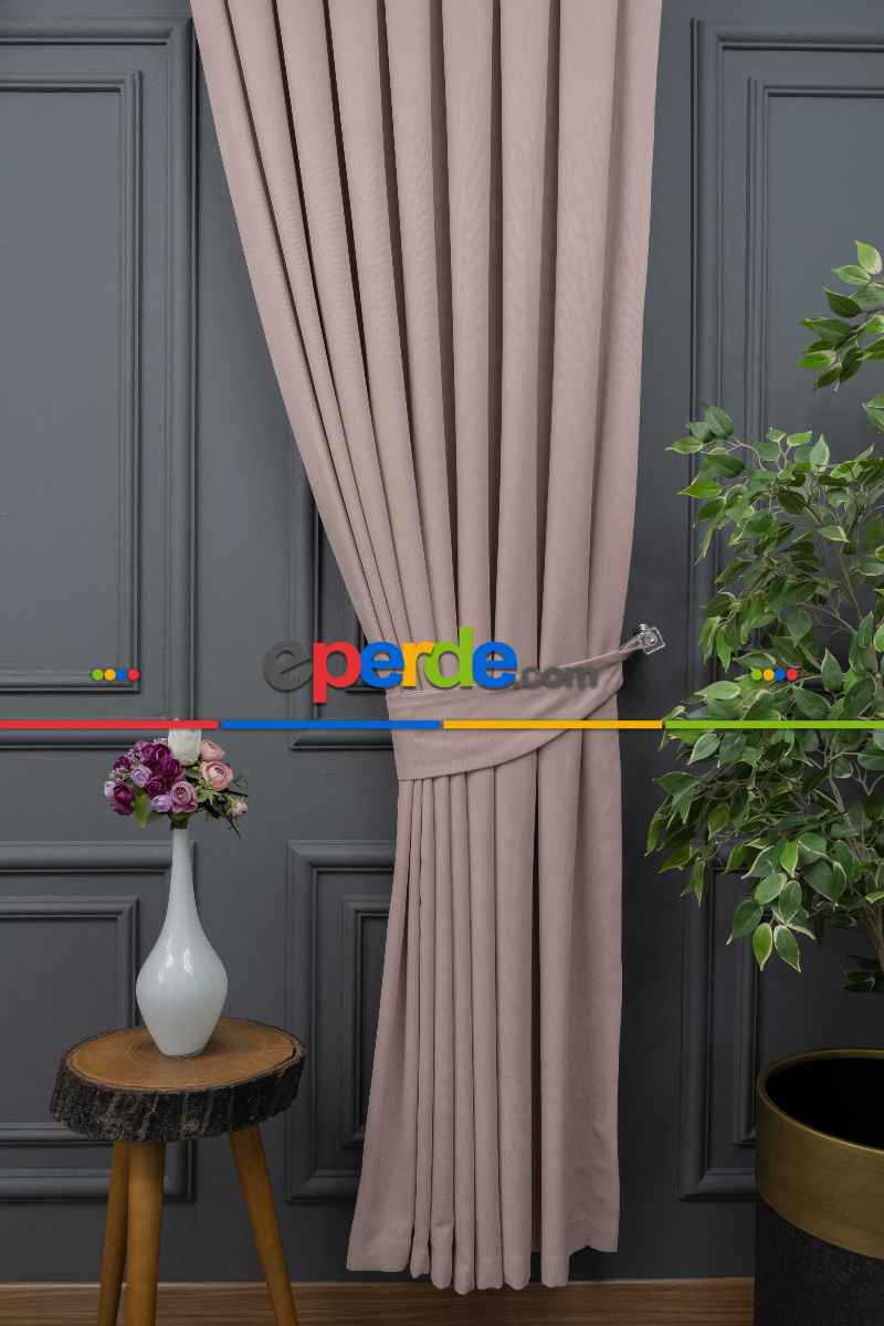 Pudra Pembesi Düz Fon Perde Dökümlü Fon Perde