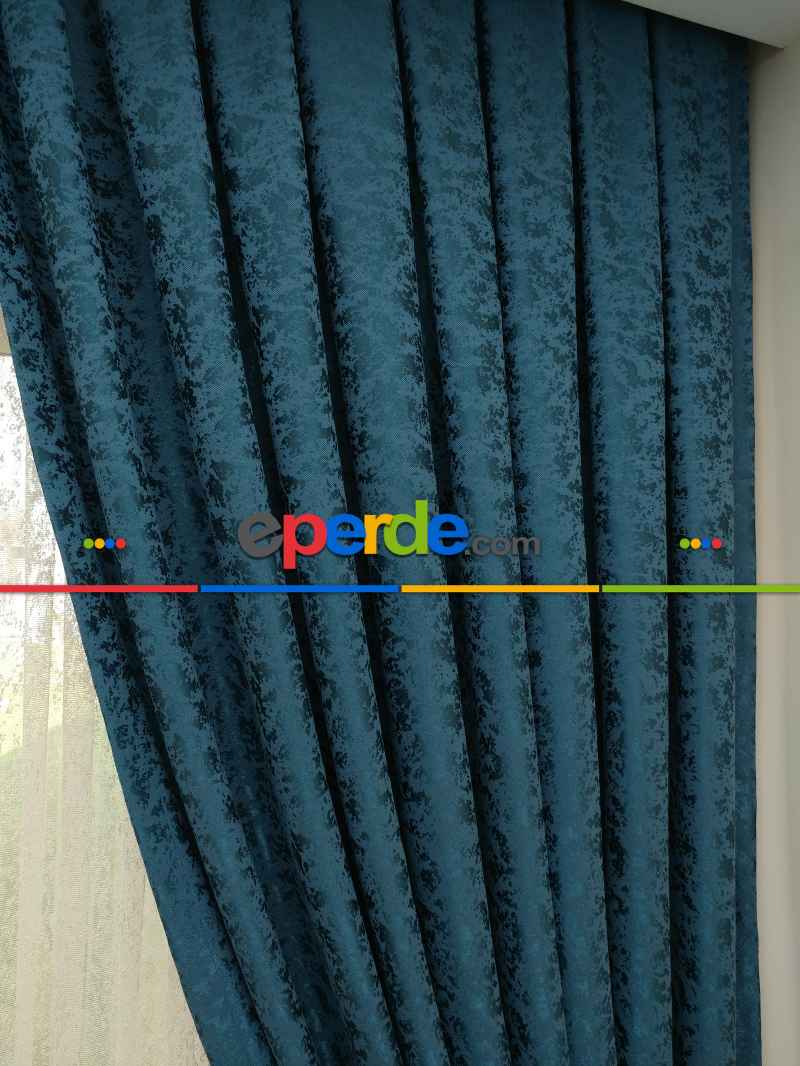 Petrol Duz Jakar Fon Perde (180)- Petrol Mavisi